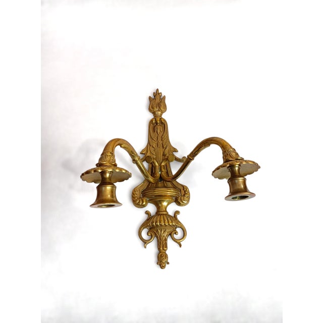 Metal Antique Louis XVI Neo-Classical French Bronze Wall Sconces, 1900s, Set of 2 For Sale - Image 7 of 13