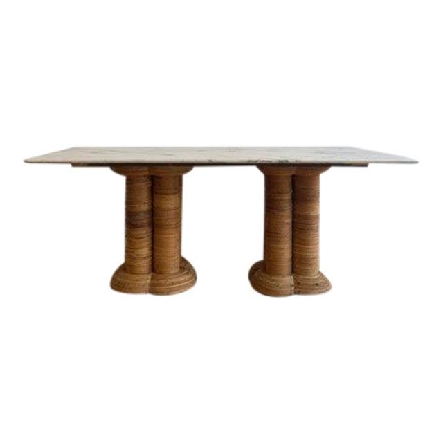 Mid 20th Century Mid-Century Rattan and Marble Dining Table For Sale