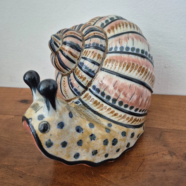 Vintage Tonala Mexico Extra Large Hand Painted Pottery Snail Figurine For Sale In Dallas - Image 6 of 11