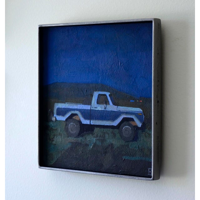 Contemporary Moonlight by Emma Kalff | Oil on panel of a blue and white truck at night For Sale - Image 3 of 5