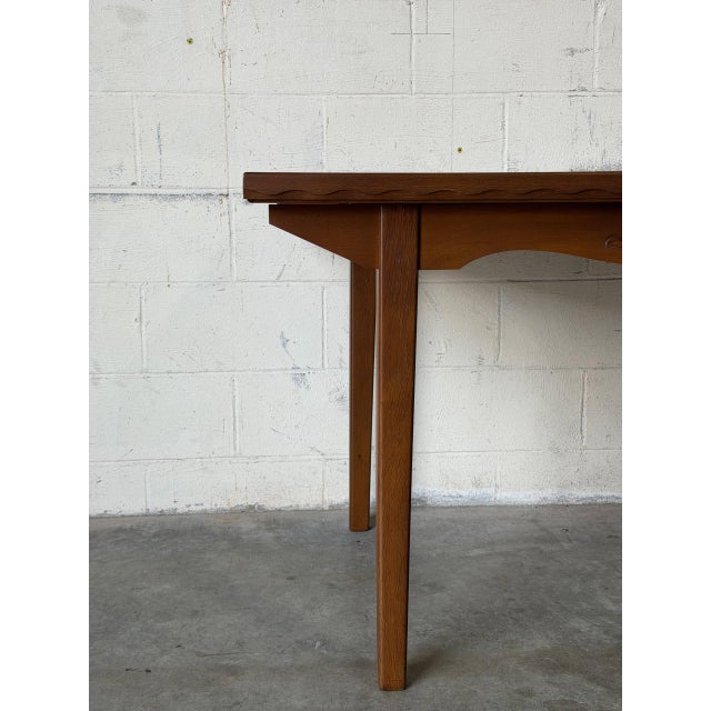 Oak Extendable Dining Table With Two Pull-Out Leaves Vintage Mid-Century Modern 1970s For Sale - Image 11 of 11