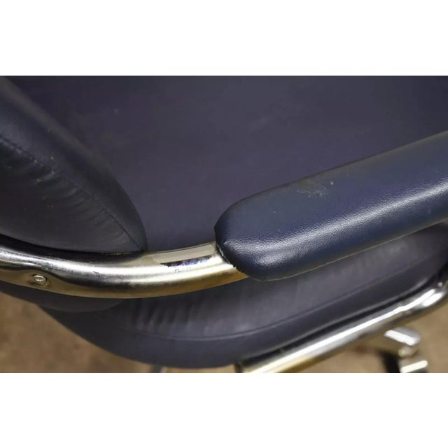 Metal Late 20th Century Vintage Chromcraft Mid Century Modern Blue Vinyl Rolling Office Desk Chair B For Sale - Image 7 of 12
