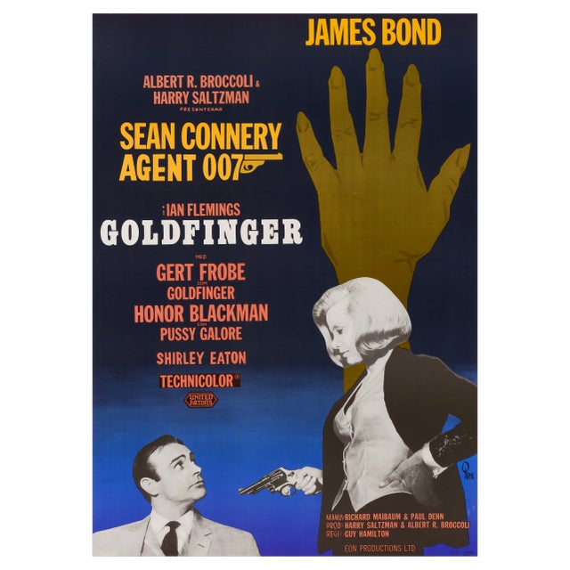 James Bond "Goldfinger" Original Vintage Film Poster by Gosta Aberg, Swedish, 1965 For Sale