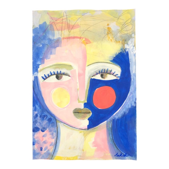 Contemporary Original Painting by Cassandra Auker, “Face in Summer Colors” For Sale