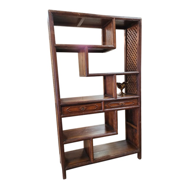 Asian Latticwork Etagere Bookcase For Sale
