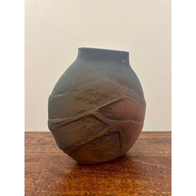 Vintage Brazilian Organic Modern Textured Studio Pottery Vase Signed For Sale In Miami - Image 6 of 8