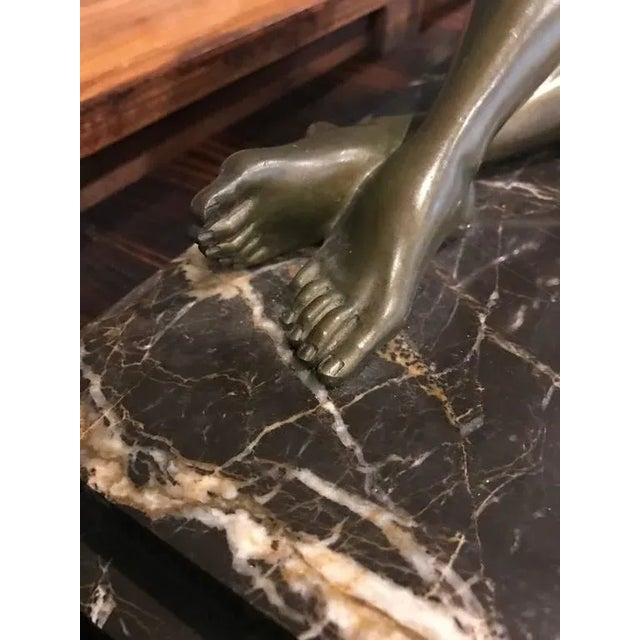 Metal Signed French Art Deco Bronze Sculpture of Nude Seated Female For Sale - Image 7 of 10