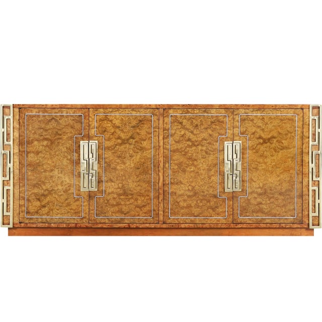 Vintage Burl Wood and Brass Credenza by Mastercraft For Sale - Image 13 of 13