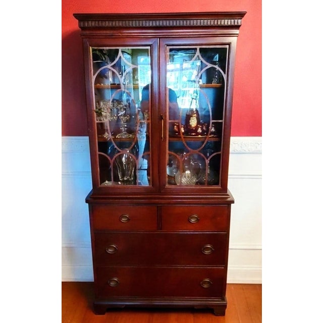 Traditional Vintage Mahogany China Cabinet / Hutch, With Glass Doors and Drawers For Sale - Image 3 of 6