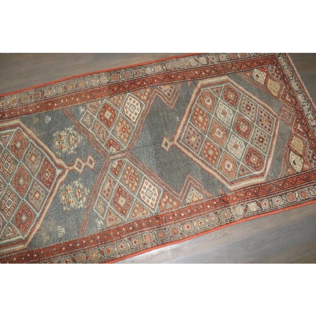 Gray Antique Tribal Geometric Small Runner, 3'4'' X 7'4'' For Sale - Image 8 of 8