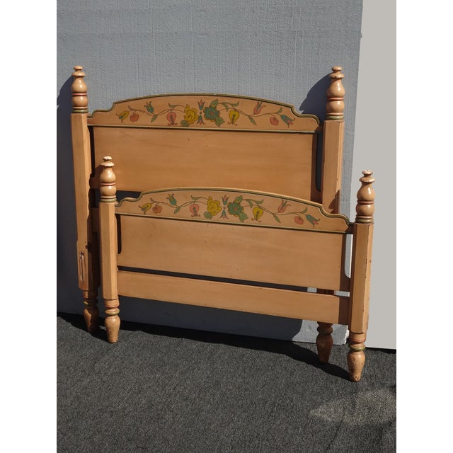 Pair of French Country Hand Painted Bed Frames Twin Headboards W Rails