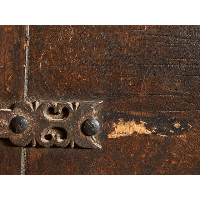 Brown 17th Century Spanish Baroque Wrought Iron Architectural Lock on Timber Panel For Sale - Image 8 of 18