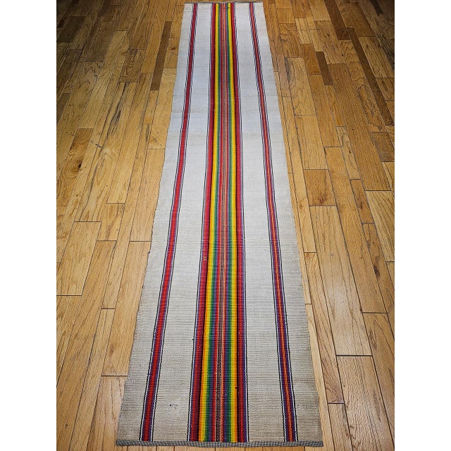 Off-white Vintage American Rag Runner, Handwoven Wool & Cotton, Stripe Pattern, 3x14 For Sale - Image 8 of 14