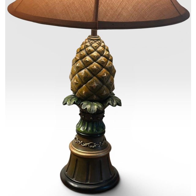 Vintage Hollywood Regency Painted Composition Pineapple Lamps - A Pair For Sale - Image 17 of 17