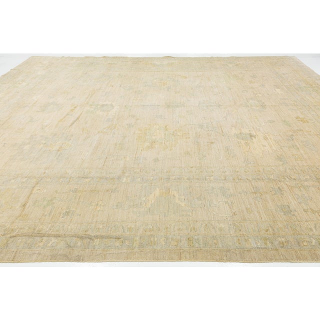 Contemporary Neutral Oushak Style Hand-Knotted Wool Rug in Beige, Sage & Gold For Sale In New York - Image 6 of 12