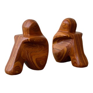 Vintage Laminated Wood Figural Bookends by Robert Hargrave, Circa 1970s-80s For Sale