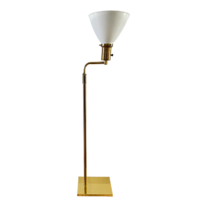 Late 20th Century Brass Library Floor Lamp With Milk Glass Shade