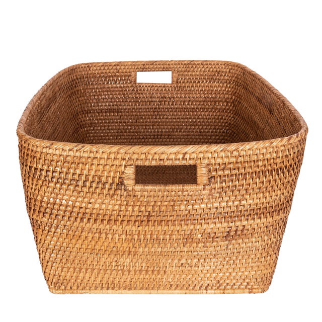 Wood Artifacts Saboga Home Family Basket with Cutout Handle in Honey Brown For Sale - Image 7 of 13