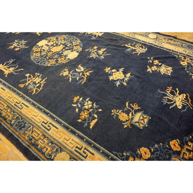 Blue Chinese Antique 1880s Rectangle Room Size Wool Knotted Peking Rug For Sale - Image 10 of 11