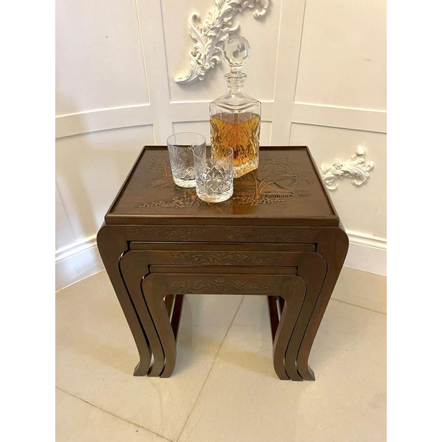 Antique Carved Teak Nesting Tables, 1920, Set of 3 For Sale - Image 15 of 16