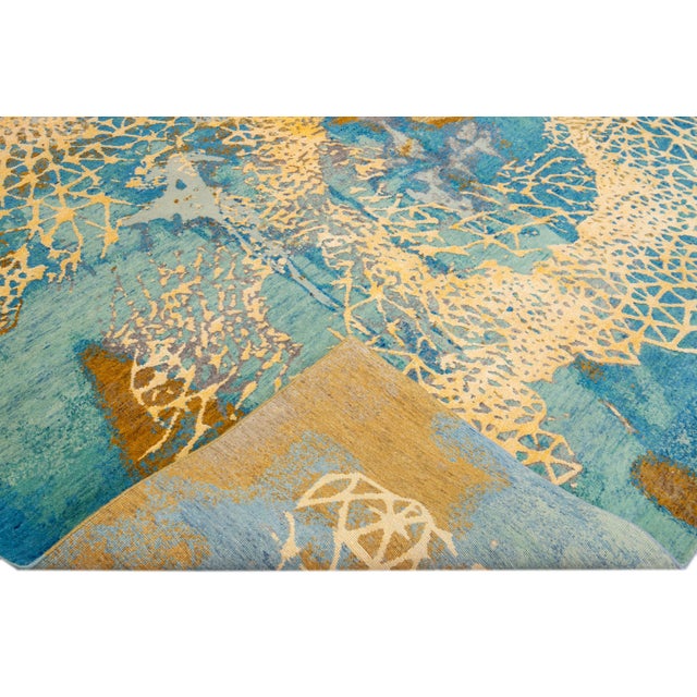 Modern Golden and Teal Abstract Indian Handmade Coastal