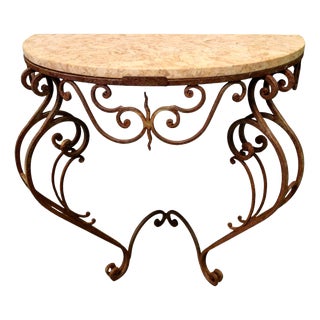 Rustic French Wrought Iron Marble Console Table For Sale