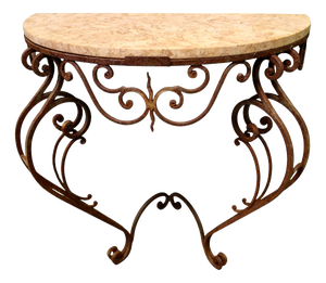 Rustic French Wrought Iron Marble Console Table