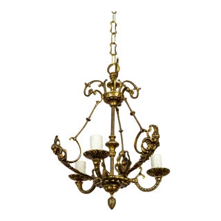 Early 20th Century Neoclassical Cast Brass Chandelier With Cherubs For Sale