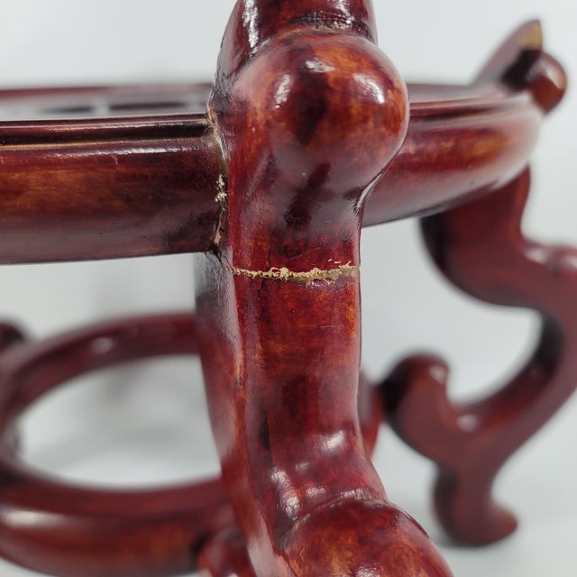 Grand 40" Vintage Blue & White Chinoiserie Floor Vase & Carved Stand For Sale - Image 17 of 17