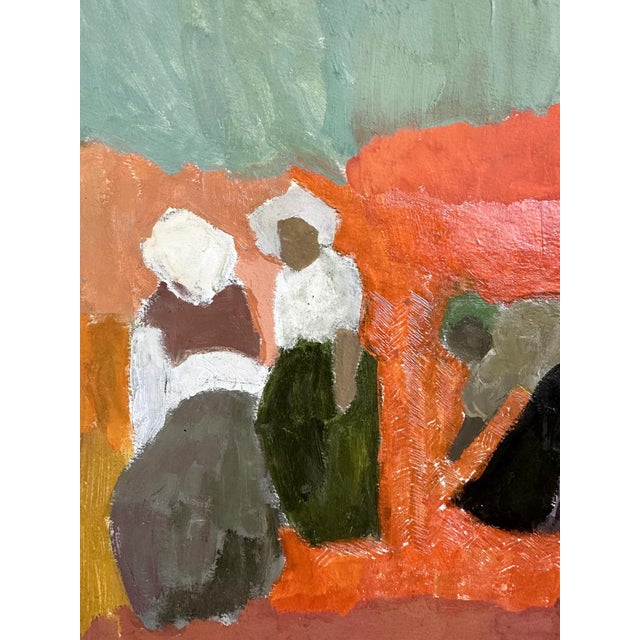 Jean Rene Gauguin Mid 20th Century Vintage Abstract Landscape Painting of Women in Field, Oil on Paper. By French Artist Nancy Delouis For Sale - Image 4 of 4