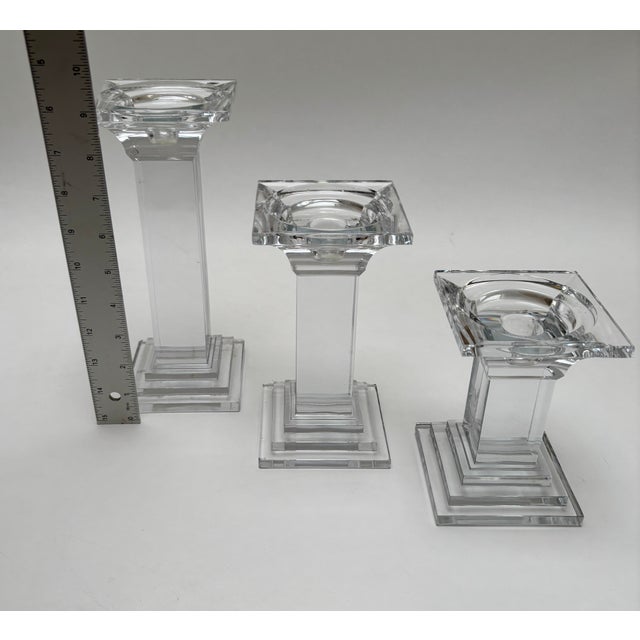 Shannon Crystal 3Pc Metropolitan Crystal Candlestick Set (5" / 7" / 9") Items are unmarked. Incredible Quality and add a...