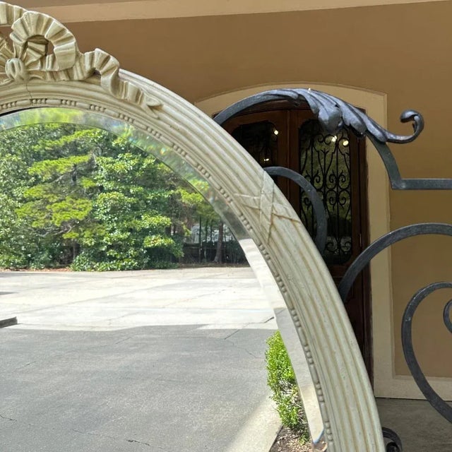 Wood Antique French Louis XVI Neoclassical Painted Oval Mirror For Sale - Image 7 of 12