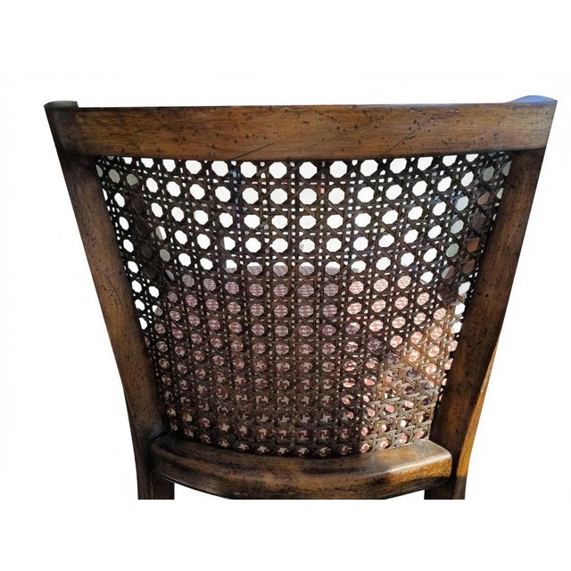 Textile Vintage Cane Back Armchair – Red & White Houndstooth Upholstery – Classic Wood Frame – Mid‑Century Inspired Accent Chair. For Sale - Image 7 of 8