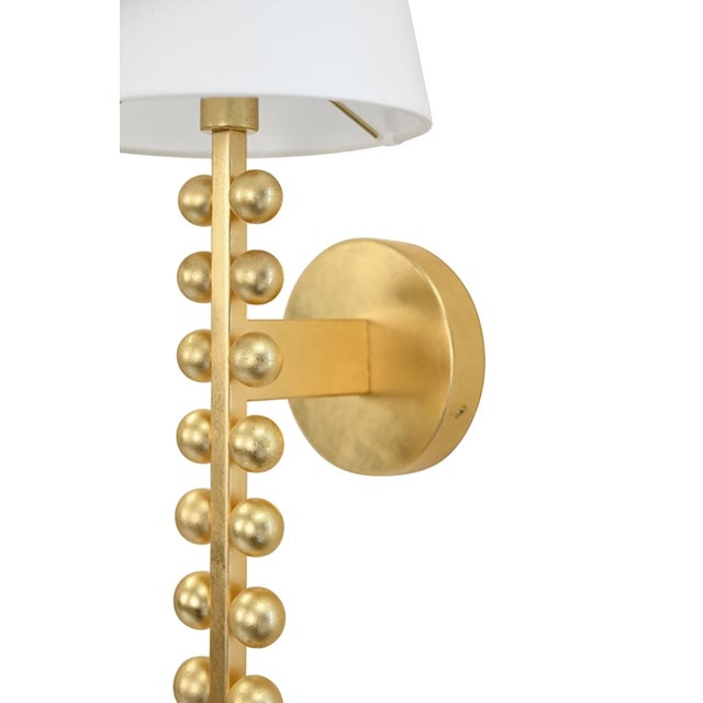 Not Yet Made - Made To Order Matthew Izzo Home Gino One Arm Gold Leaf Ball Lined Wall Sconce With Linen Shade For Sale - Image 5 of 6