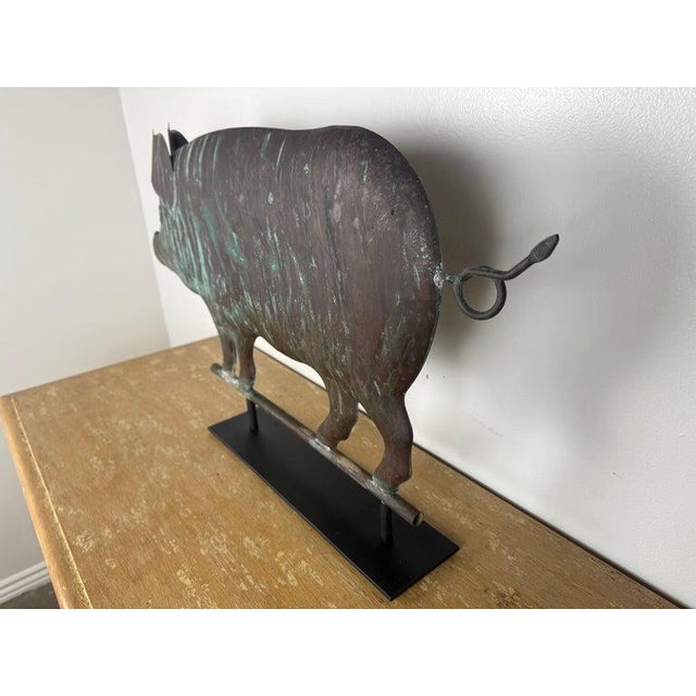 Metal Antique Copper Pig Folk Art Weathervane on Custom Iron Stand For Sale - Image 7 of 12