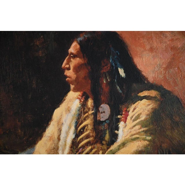 A striking authorized Greenwich Workshop Fine Art Textured Canvas reproduction of Howard Terpning’s “The Bonnet Case”...