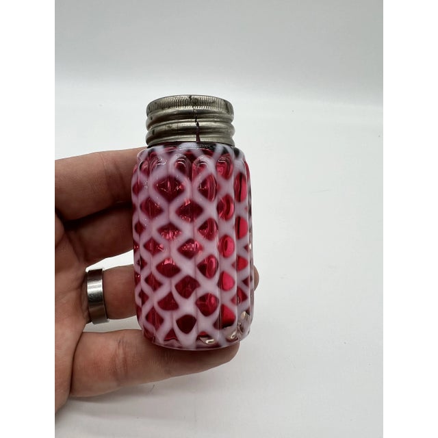 Antique Cranberry Red Lattice Blown Glass Salt or Pepper Shaker by Northwood, Circa 1890-1910's For Sale - Image 4 of 6