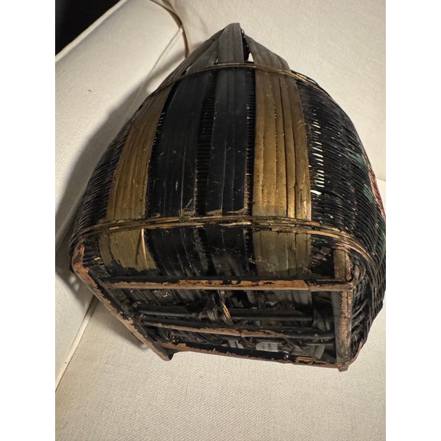 Chinoiserie Vintage Chinese Hand-Painted Woven Wicker Basket For Sale - Image 3 of 8