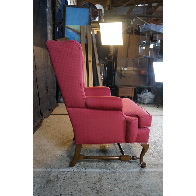 Rose Vintage Queen Anne Style Mahogany Wingback Club Library Accent Arm Chair Red For Sale - Image 8 of 18