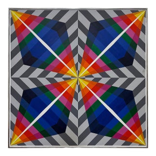 Gabe Silverman 1980s Abstract Op Art Painting on Canvas, Original Frame For Sale