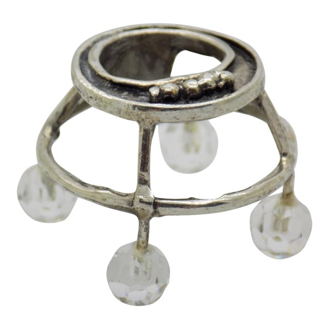 Vintage Italian Handmade Genuine Silver & Crystal Glass Baby Walker Rare Dollhouse Miniature For Sale