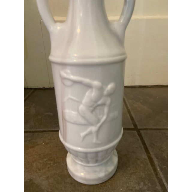 Mid 20th Century Vintage Olympian McGill Canadian Whiskey Milk Glass Liquor Bottle For Sale - Image 5 of 12