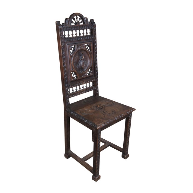 French Antique 19th Century French Breton Brittany Figural Carved Chestnut Dining Chairs - Set of 6 For Sale - Image 3 of 12