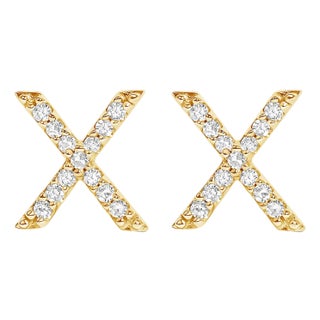 10K Yellow Gold 1/10 Cttw Diamond 'X' Initial Stud Earring For Sale