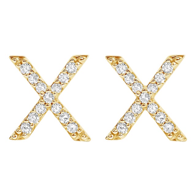 10K Yellow Gold 1/10 Cttw Diamond 'X' Initial Stud Earring For Sale