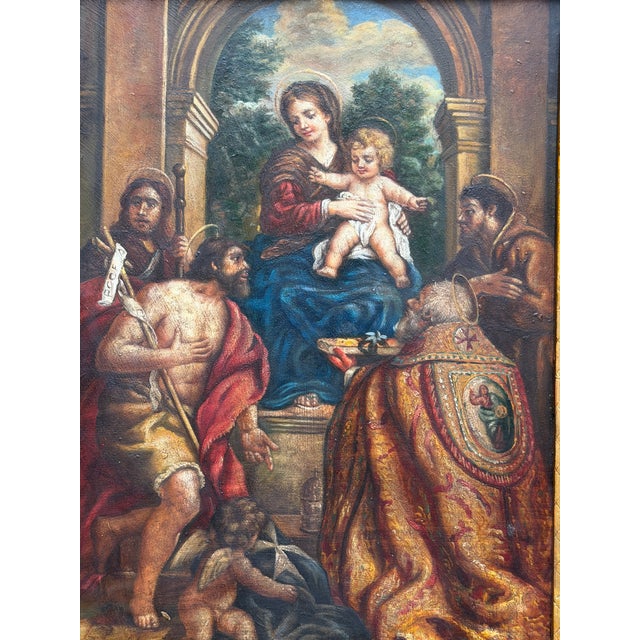 Flemish Artist, Adoration of the Child by Saints and Pope, St. Stephen, 17th Century, Copperplate Painting, Framed For Sale - Image 5 of 7