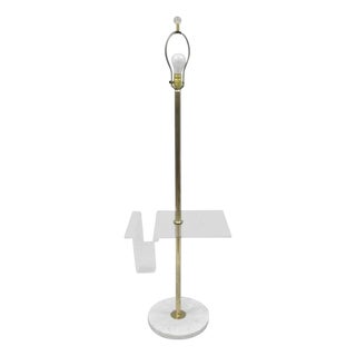 Vintage Mid Century Modern Brass Lucite Marble Floor Lamp W Magazine Table Rack For Sale