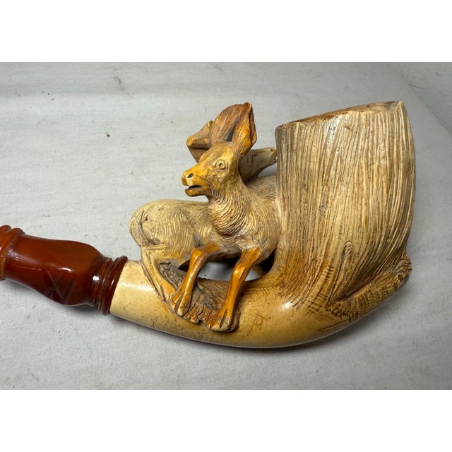 19th Century Huge Antique 1894 Hand Carved Buck Deer Figural Meerschaum Smoking Pipe Amber For Sale - Image 5 of 18