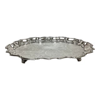 Vintage F B Rogers Silver Plated Oval Footed Tray For Sale