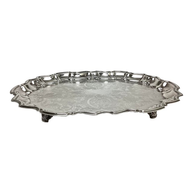 Vintage F B Rogers Silver Plated Oval Footed Tray For Sale